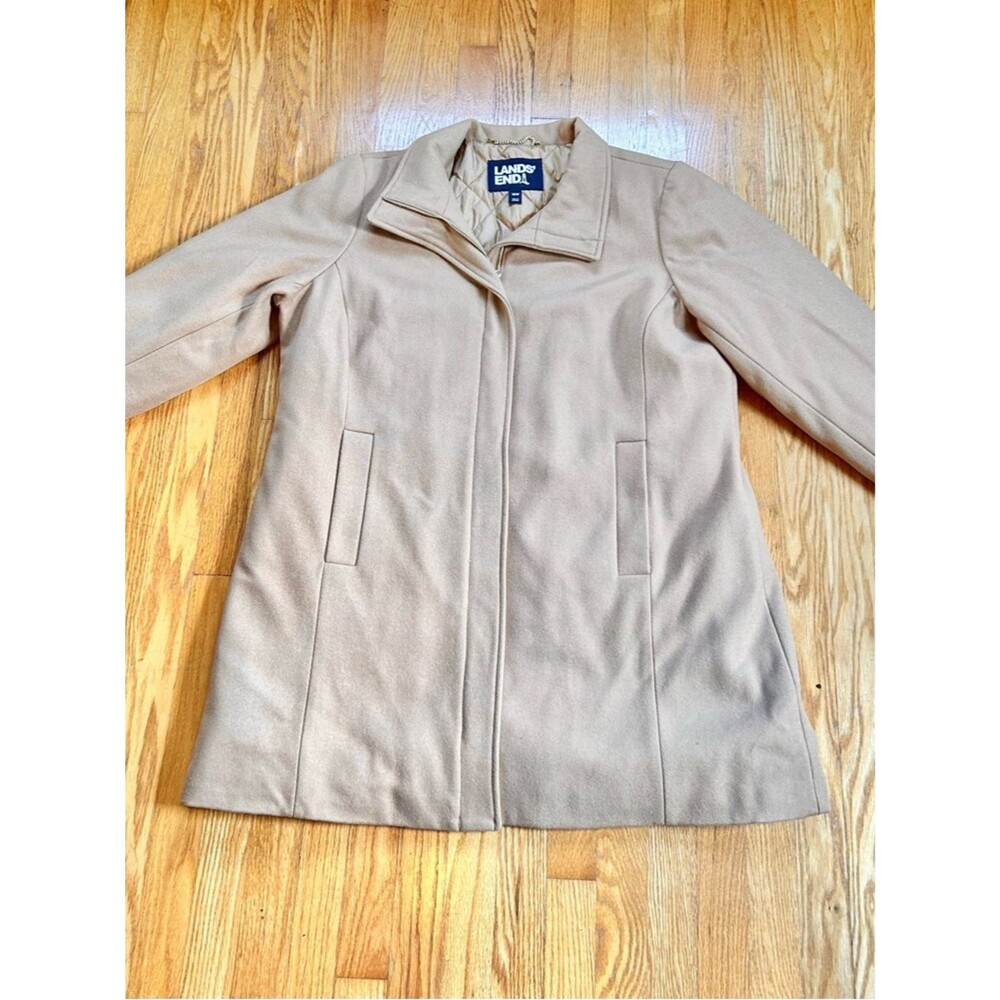 Lands' End Women's Beige Wool-Blend Coat